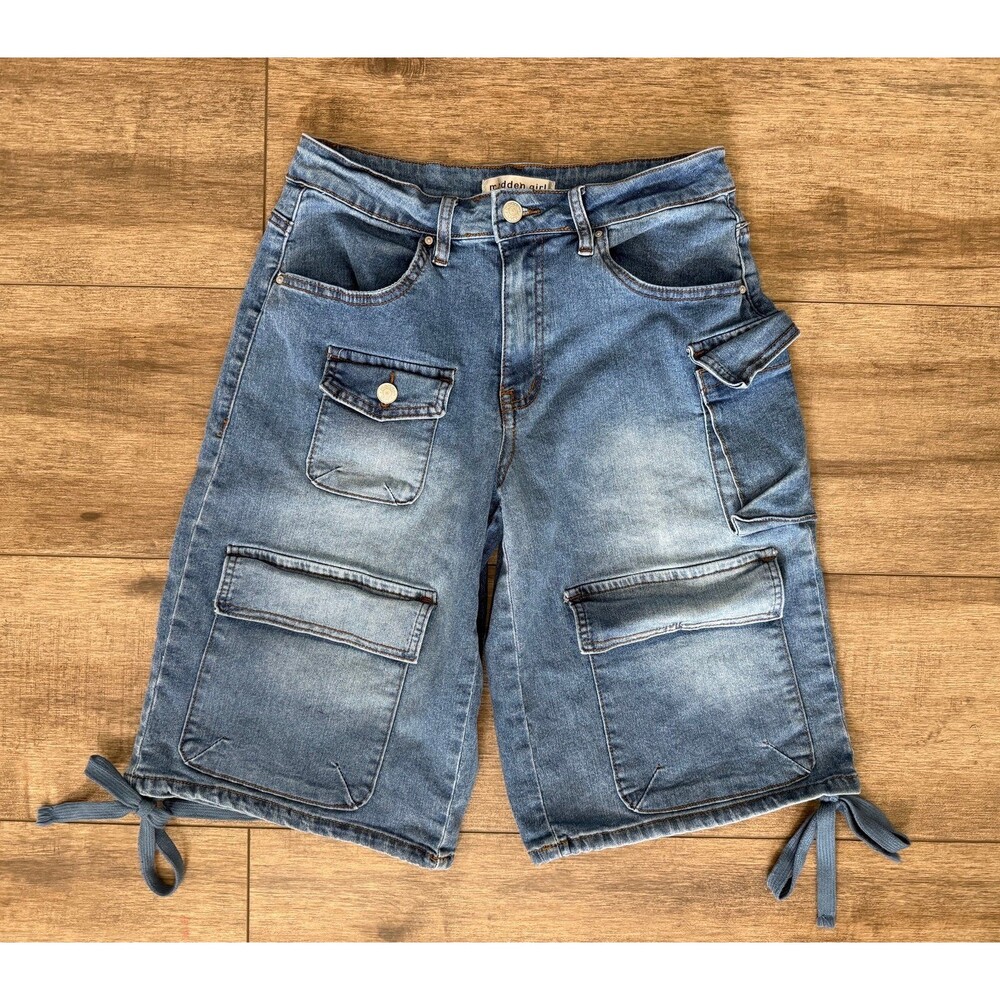 Madden girl Denim Cargo Shorts – Utility Pockets, Loose Fit, skater jorts size 5